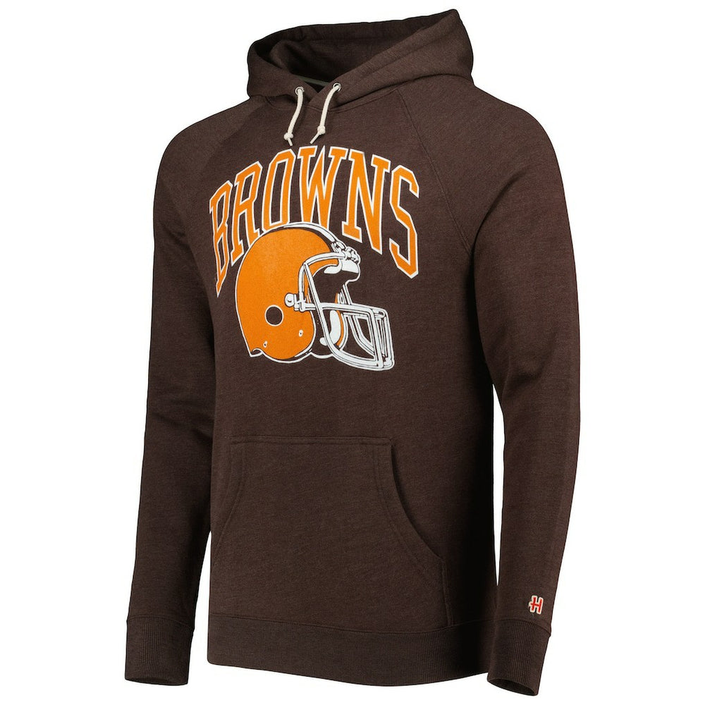 Cleveland Browns Homage Retro Helmet Tri-Blend Raglan Pullover Hoodie - Brown Hoodies