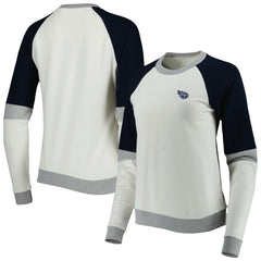 Tennessee Titans Antigua Women's Avenue Raglan Pullover Sweatshirt - Cream/Navy Pullover