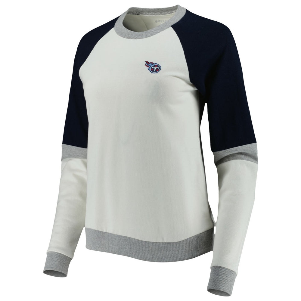 Tennessee Titans Antigua Women's Avenue Raglan Pullover Sweatshirt - Cream/Navy Pullover