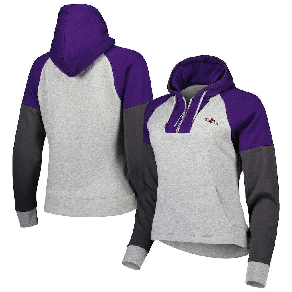 Baltimore Ravens Antigua Women's Lightweight Jackpot Raglan Half-Zip Pullover Hoodie - Heather Gray Hoodies