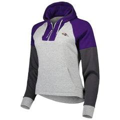Baltimore Ravens Antigua Women's Lightweight Jackpot Raglan Half-Zip Pullover Hoodie - Heather Gray Hoodies