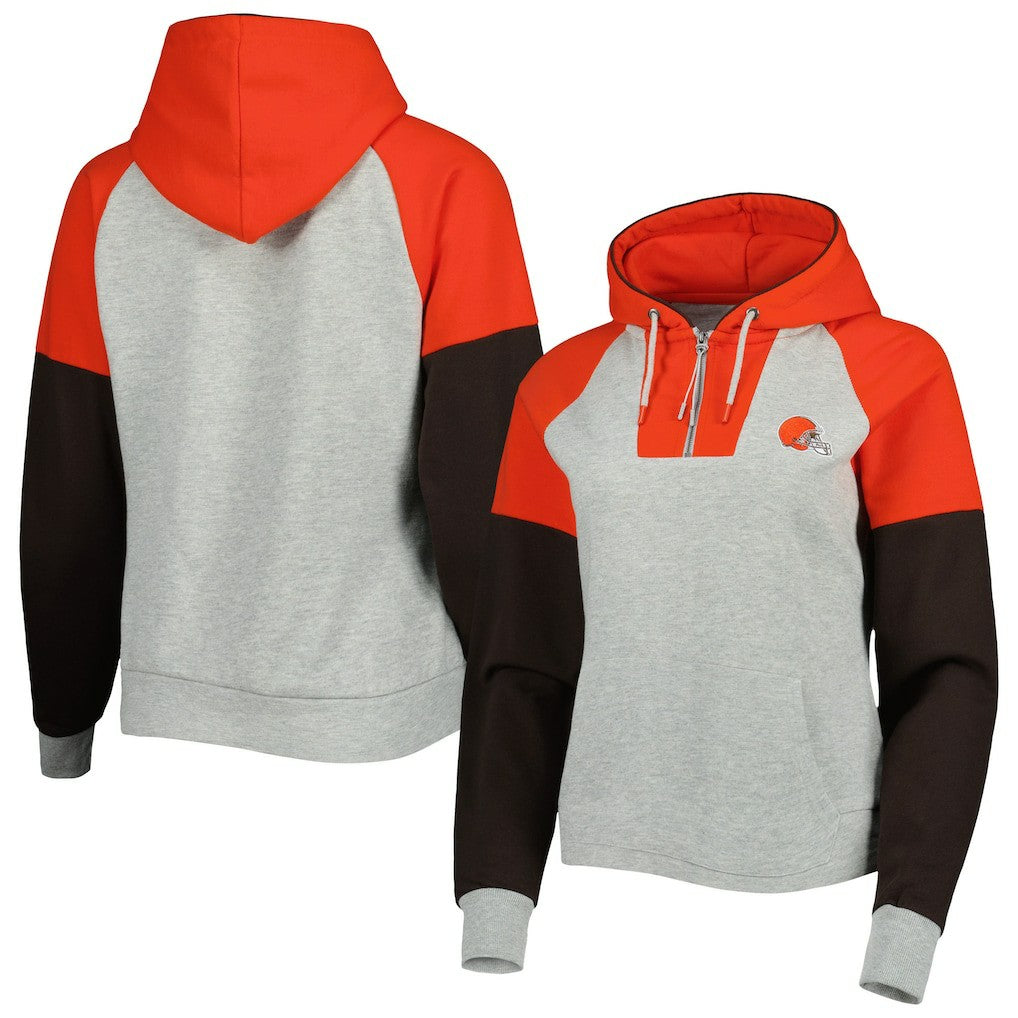 Cleveland Browns Antigua Women's Lightweight Jackpot Raglan Half-Zip Pullover Hoodie - Heather Gray Hoodies