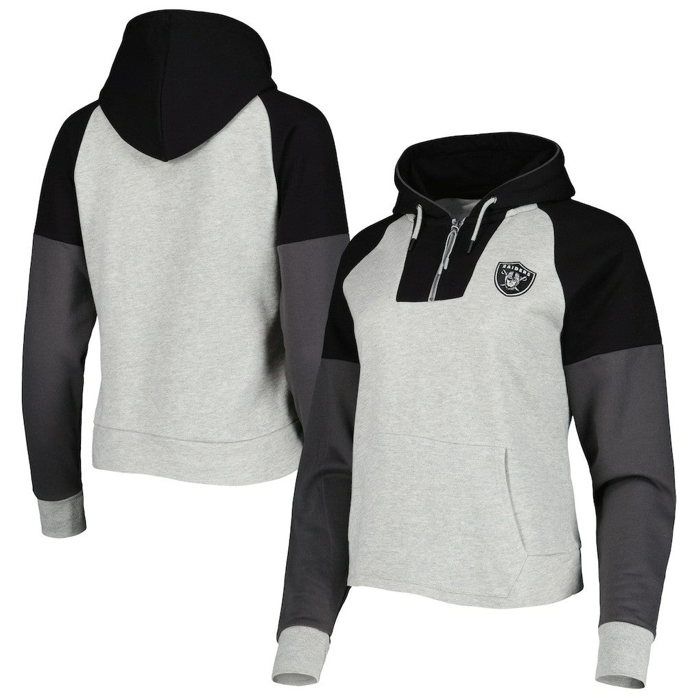 Las Vegas Raiders Antigua Women's Lightweight Jackpot Raglan Half-Zip Pullover Hoodie - Heather Gray Hoodies