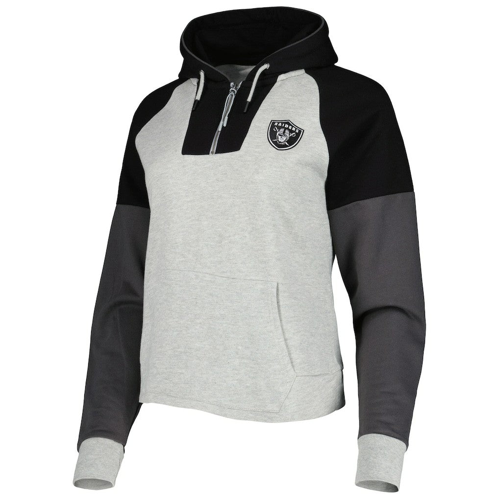 Las Vegas Raiders Antigua Women's Lightweight Jackpot Raglan Half-Zip Pullover Hoodie - Heather Gray Hoodies