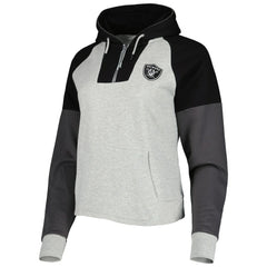 Las Vegas Raiders Antigua Women's Lightweight Jackpot Raglan Half-Zip Pullover Hoodie - Heather Gray Hoodies