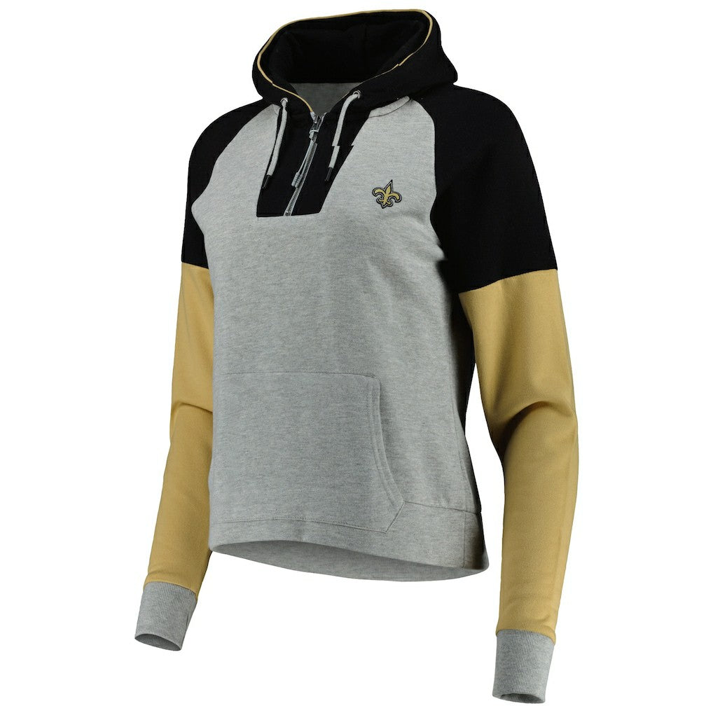 New Orleans Saints Antigua Women's Lightweight Jackpot Raglan Half-Zip Pullover Hoodie - Heather Gray Hoodies