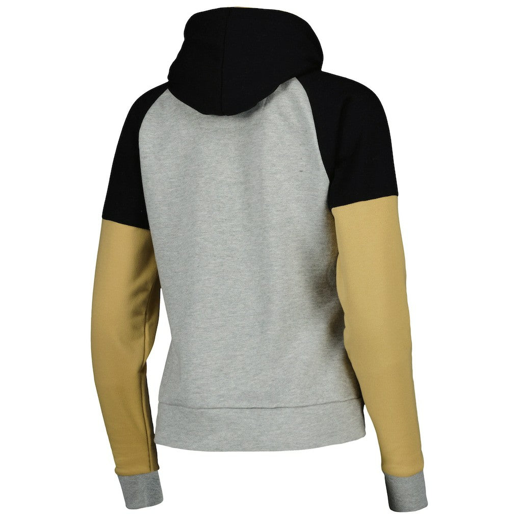 New Orleans Saints Antigua Women's Lightweight Jackpot Raglan Half-Zip Pullover Hoodie - Heather Gray Hoodies