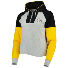 Pittsburgh Steelers Antigua Women's Lightweight Jackpot Raglan Half-Zip Pullover Hoodie - Heather Gray Hoodies