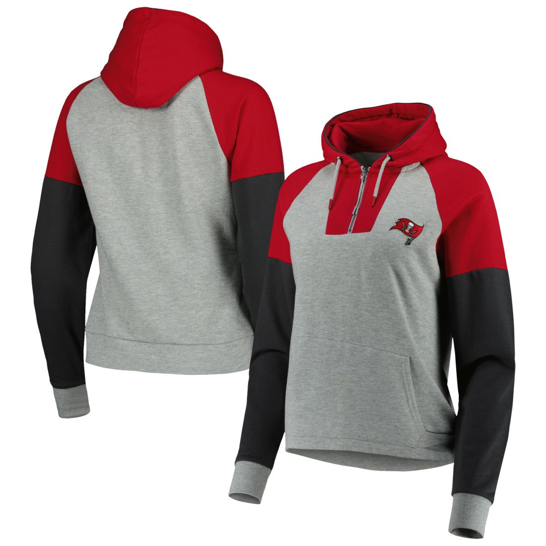 Tampa Bay Buccaneers Antigua Women's Lightweight Jackpot Raglan Half-Zip Pullover Hoodie - Heather Gray Hoodies