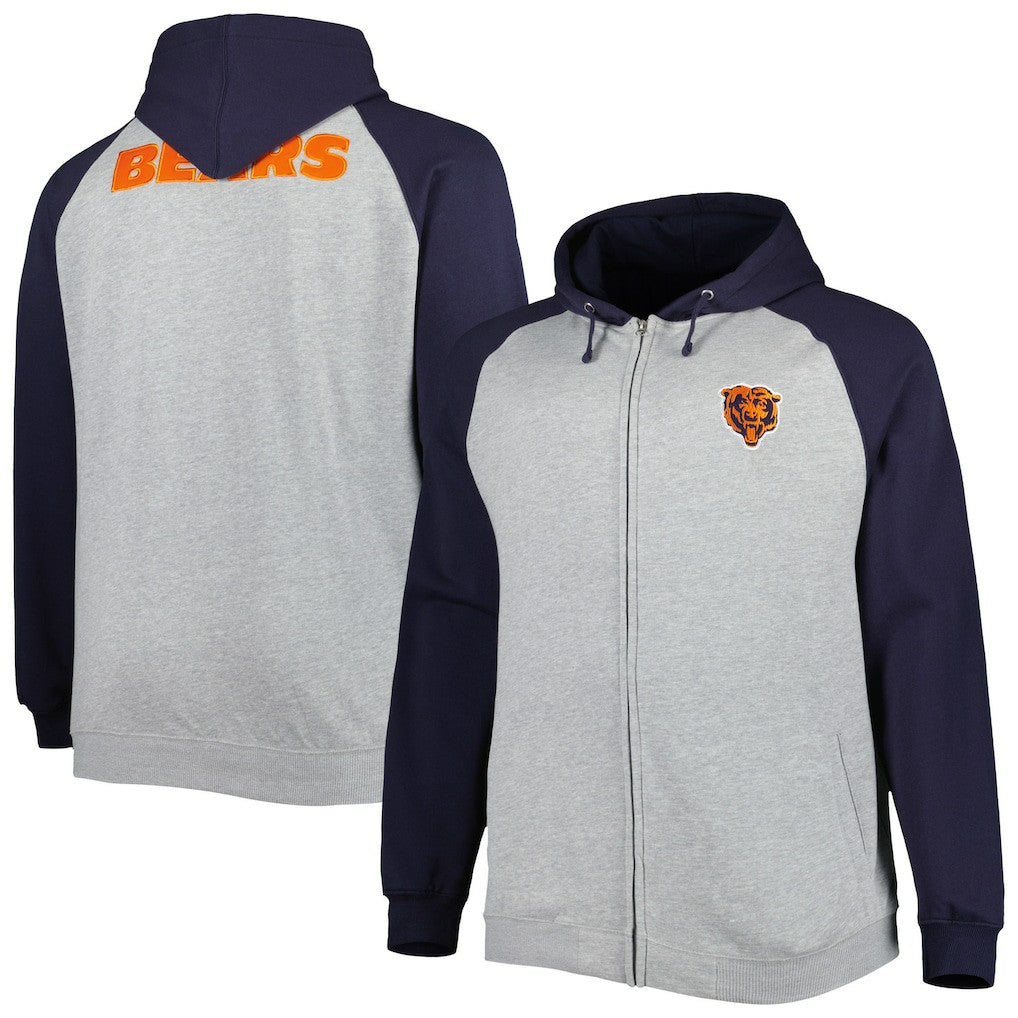 Chicago Bears Big & Tall Fleece Raglan Full-Zip Hoodie Jacket - Heather Gray Hoodies