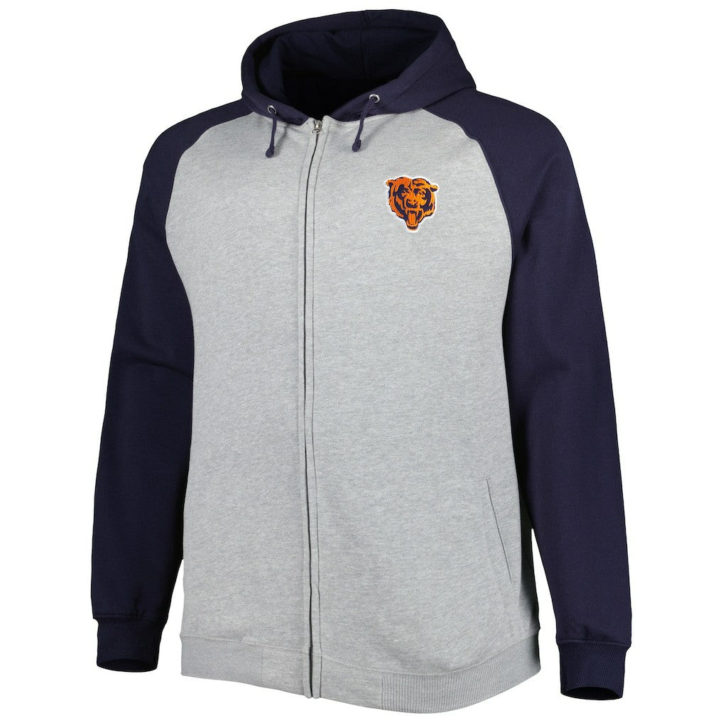 Chicago Bears Big & Tall Fleece Raglan Full-Zip Hoodie Jacket - Heather Gray Hoodies