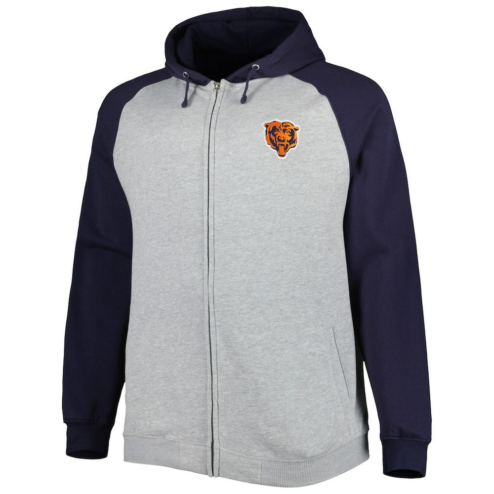 Chicago Bears Big & Tall Fleece Raglan Full-Zip Hoodie Jacket - Heather Gray Hoodies