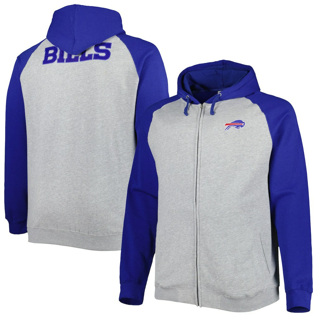 Buffalo Bills Big & Tall Fleece Raglan Full-Zip Hoodie Jacket - Heather Gray Hoodies