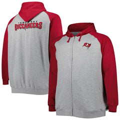 Tampa Bay Buccaneers Big & Tall Fleece Raglan Full-Zip Hoodie Jacket - Heather Gray Hoodies