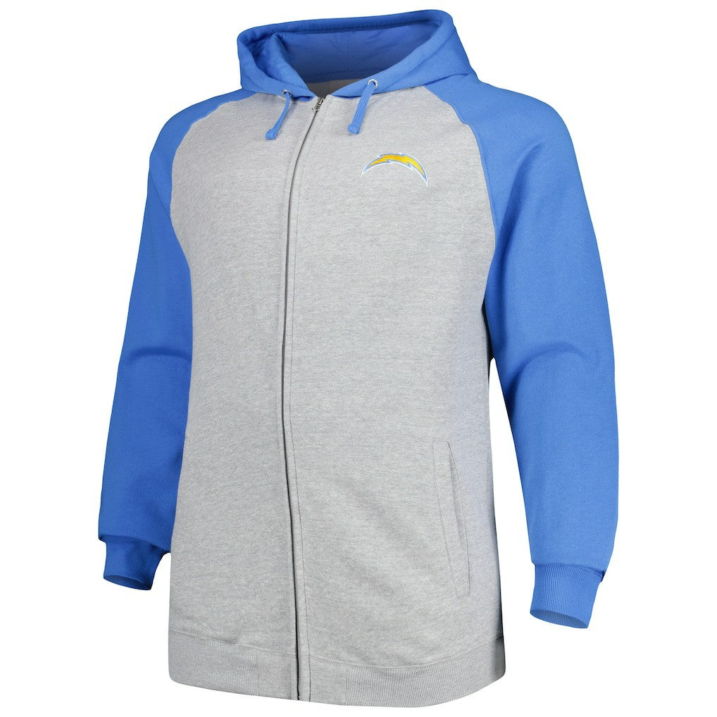 Los Angeles Chargers Big & Tall Fleece Raglan Full-Zip Hoodie Jacket - Heather Gray Hoodies