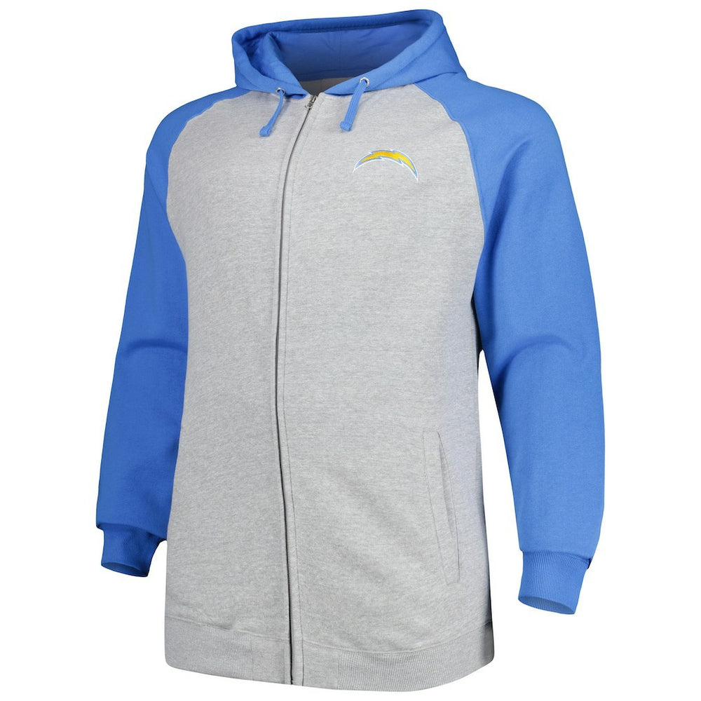Los Angeles Chargers Big & Tall Fleece Raglan Full-Zip Hoodie Jacket - Heather Gray Hoodies
