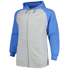Los Angeles Chargers Big & Tall Fleece Raglan Full-Zip Hoodie Jacket - Heather Gray Hoodies