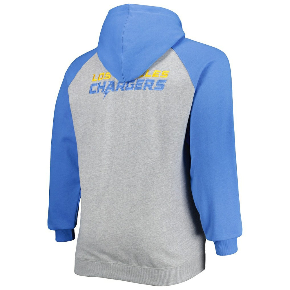 Los Angeles Chargers Big & Tall Fleece Raglan Full-Zip Hoodie Jacket - Heather Gray Hoodies