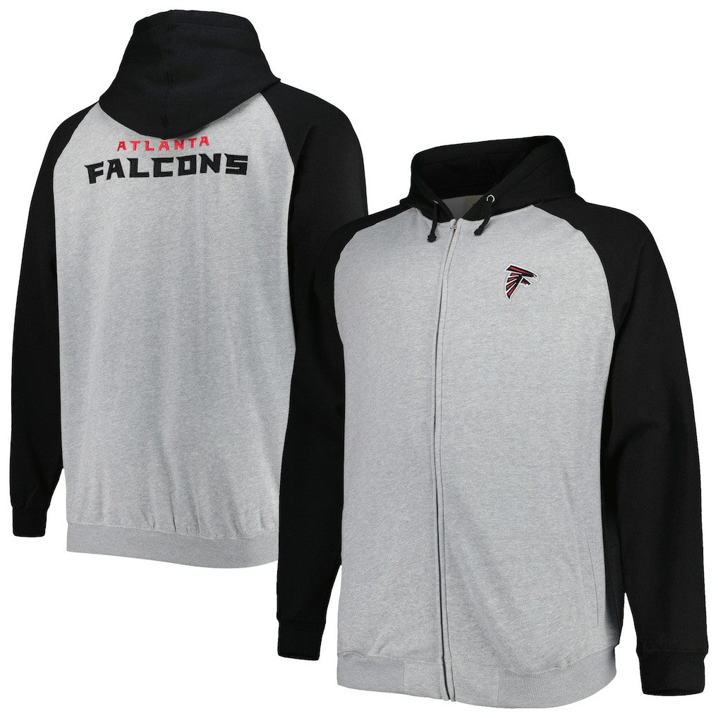 Atlanta Falcons Big & Tall Fleece Raglan Full-Zip Hoodie Jacket - Heather Gray Hoodies