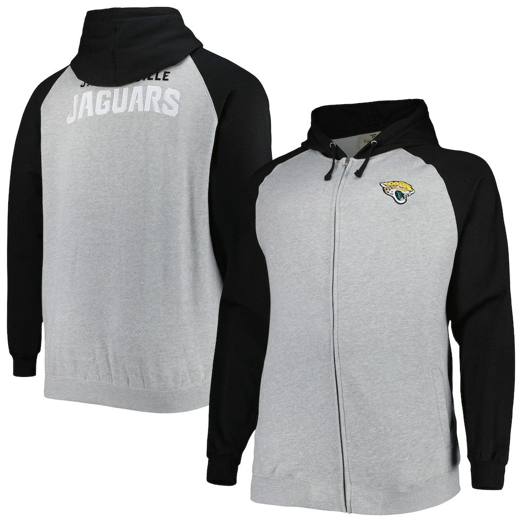 Jacksonville Jaguars Big & Tall Fleece Raglan Full-Zip Hoodie Jacket - Heather Gray Hoodies