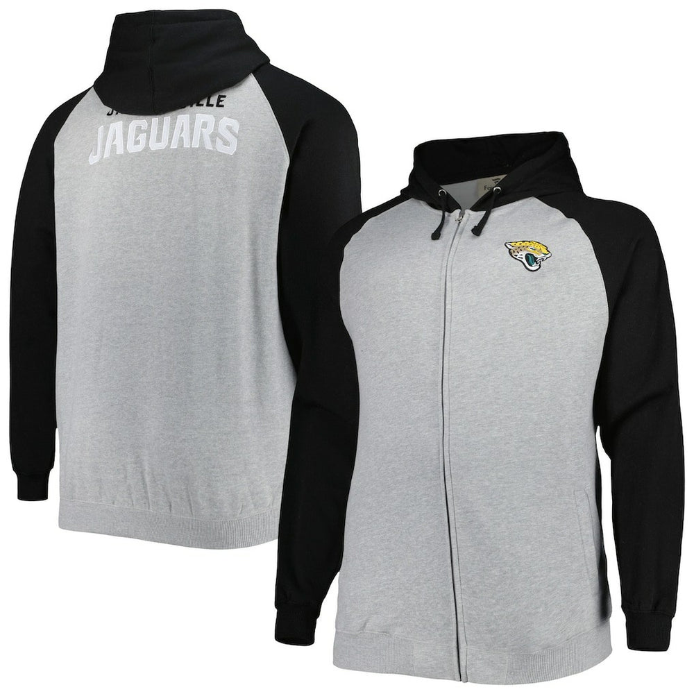 Jacksonville Jaguars Big & Tall Fleece Raglan Full-Zip Hoodie Jacket - Heather Gray Hoodies