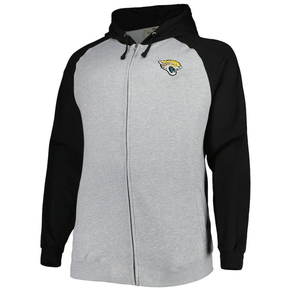 Jacksonville Jaguars Big & Tall Fleece Raglan Full-Zip Hoodie Jacket - Heather Gray Hoodies