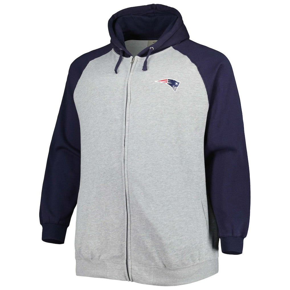 New England Patriots Big & Tall Fleece Raglan Full-Zip Hoodie Jacket - Heather Gray Hoodies