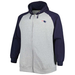 New England Patriots Big & Tall Fleece Raglan Full-Zip Hoodie Jacket - Heather Gray Hoodies