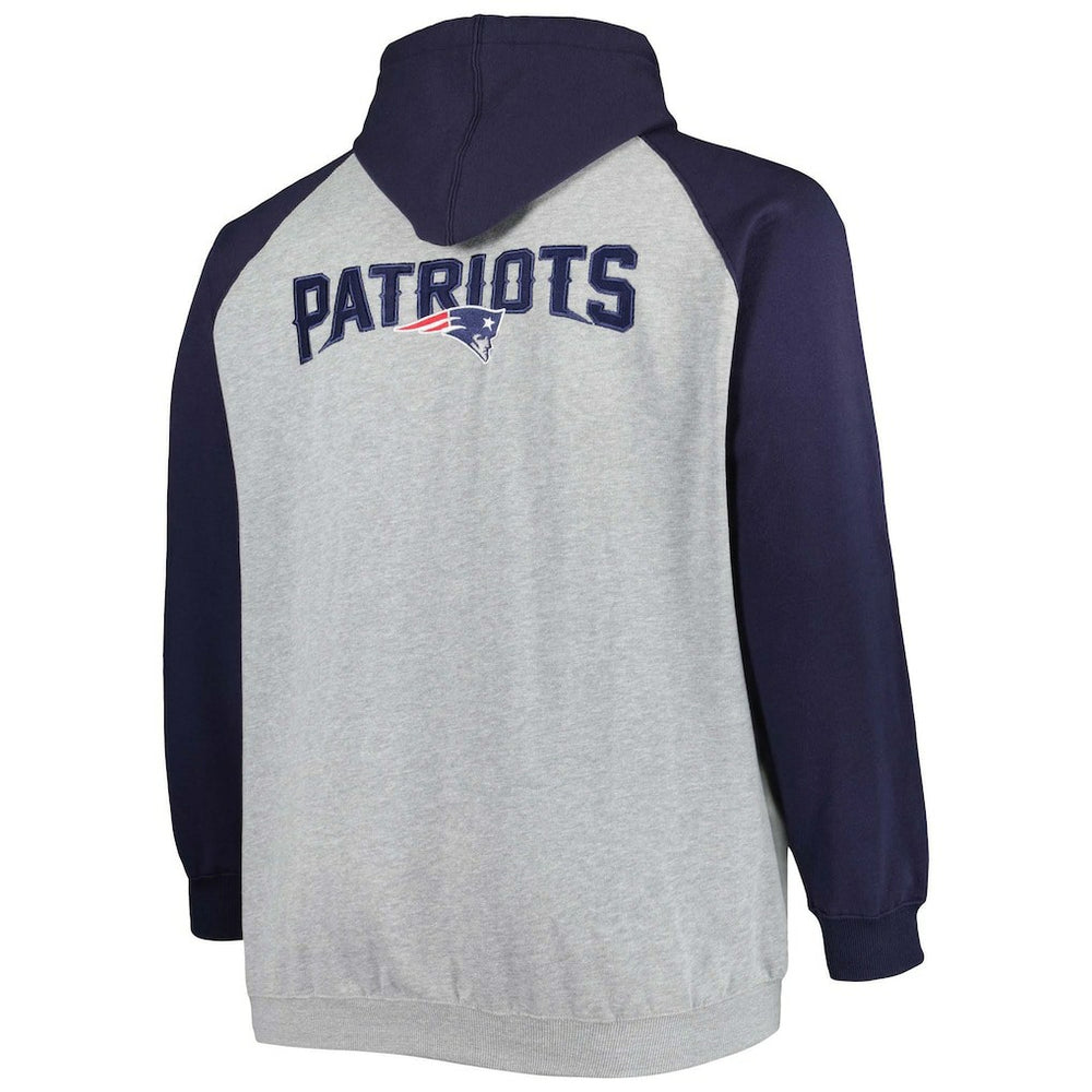 New England Patriots Big & Tall Fleece Raglan Full-Zip Hoodie Jacket - Heather Gray Hoodies