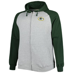 Green Bay Packers Big & Tall Fleece Raglan Full-Zip Hoodie Jacket - Heather Gray Hoodies