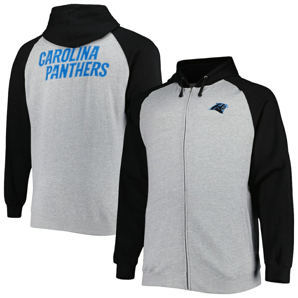 Carolina Panthers Big & Tall Fleece Raglan Full-Zip Hoodie Jacket - Heather Gray Hoodies