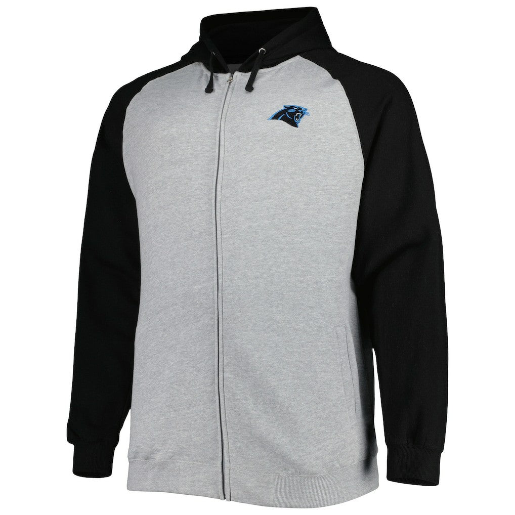 Carolina Panthers Big & Tall Fleece Raglan Full-Zip Hoodie Jacket - Heather Gray Hoodies