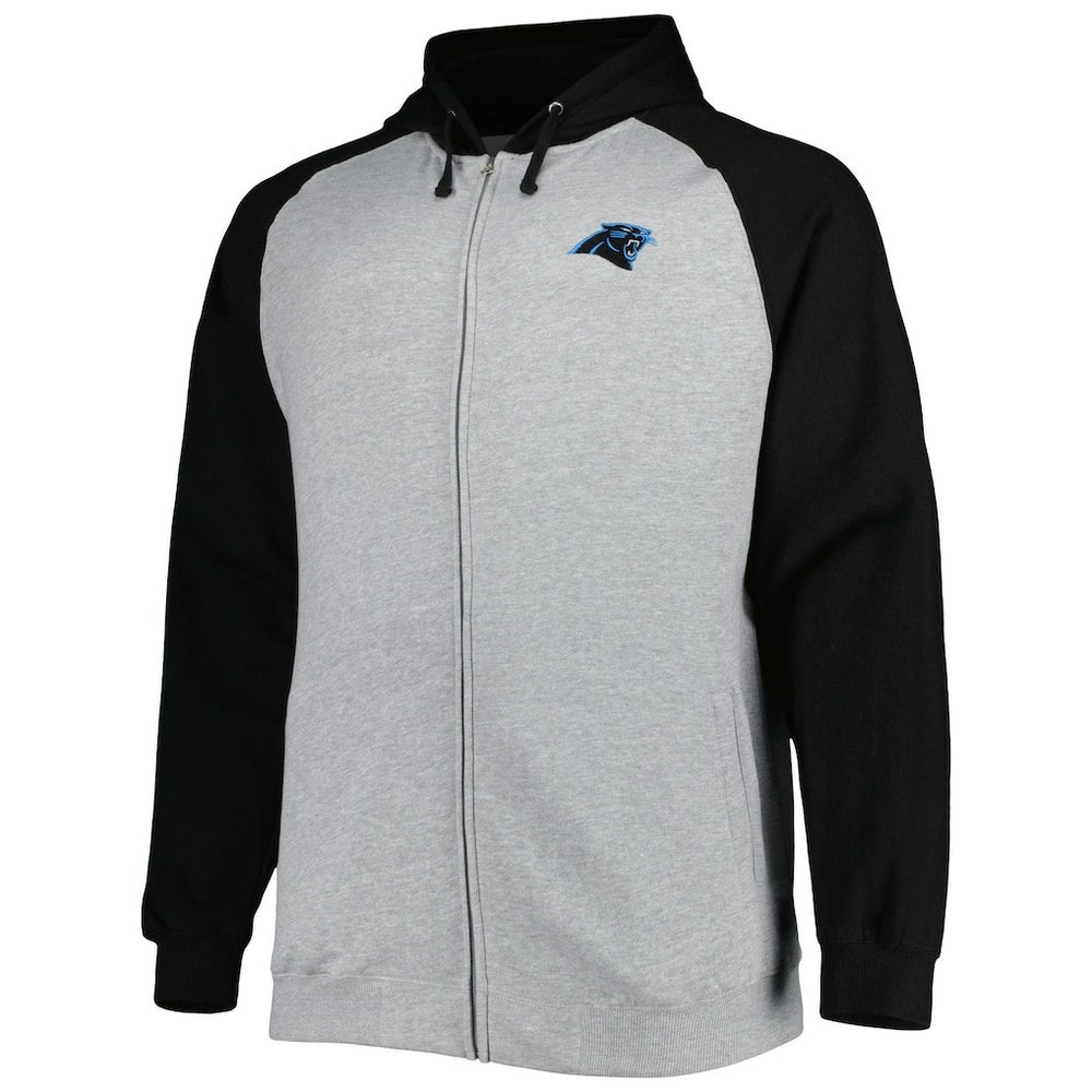 Carolina Panthers Big & Tall Fleece Raglan Full-Zip Hoodie Jacket - Heather Gray Hoodies