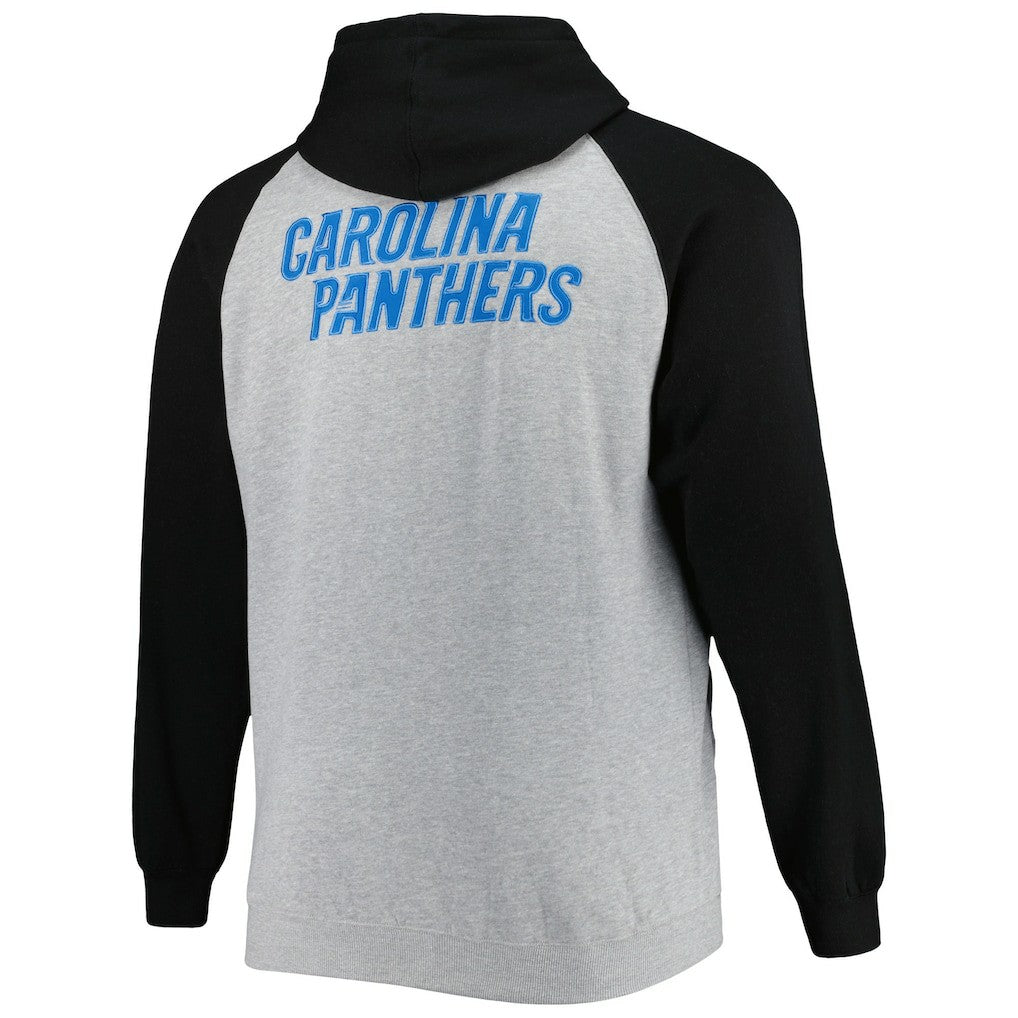 Carolina Panthers Big & Tall Fleece Raglan Full-Zip Hoodie Jacket - Heather Gray Hoodies