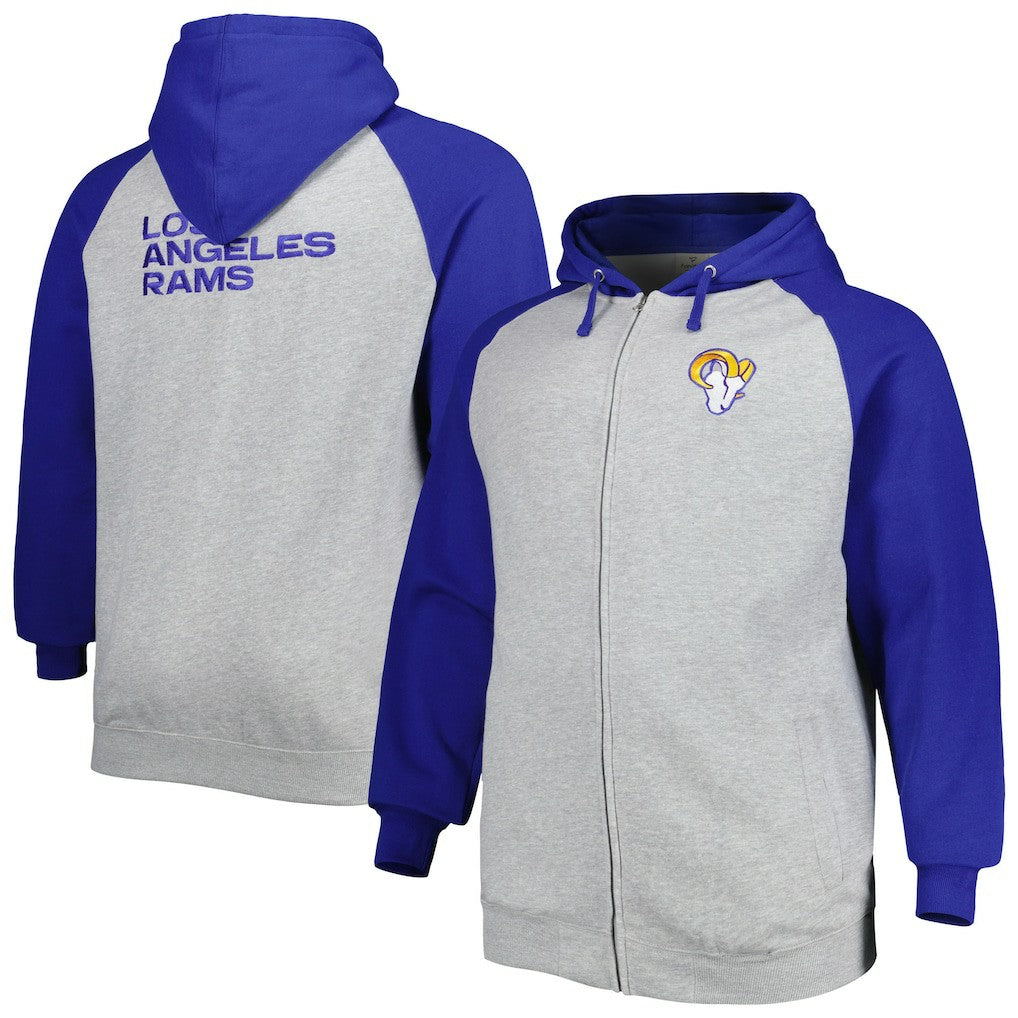 Los Angeles Rams Big & Tall Fleece Raglan Full-Zip Hoodie Jacket - Heather Gray Hoodies