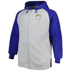 Los Angeles Rams Big & Tall Fleece Raglan Full-Zip Hoodie Jacket - Heather Gray Hoodies
