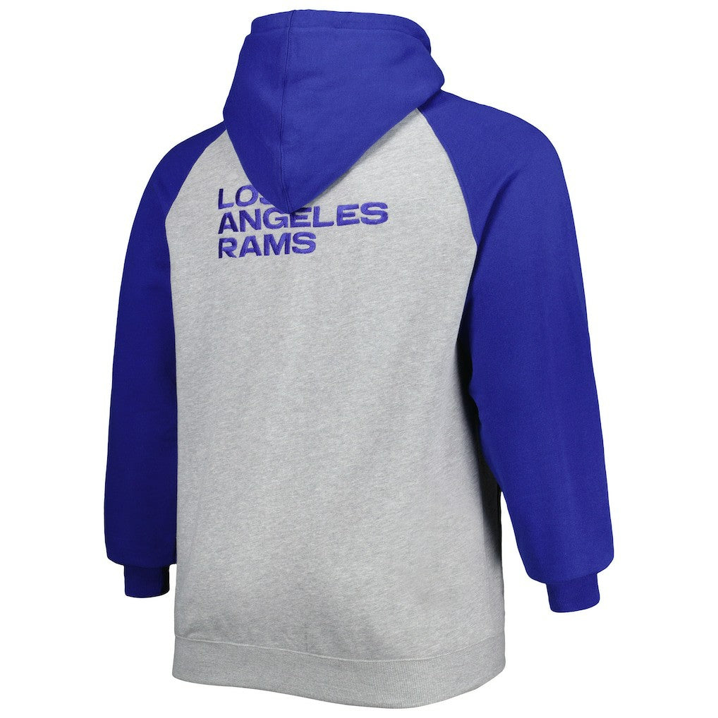 Los Angeles Rams Big & Tall Fleece Raglan Full-Zip Hoodie Jacket - Heather Gray Hoodies