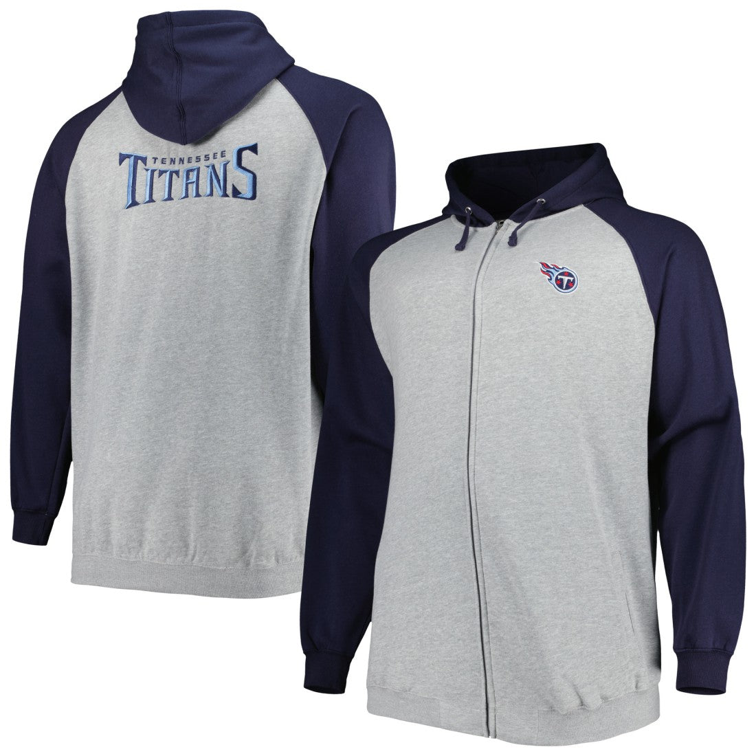 Tennessee Titans Big & Tall Fleece Raglan Full-Zip Hoodie Jacket - Heather Gray Hoodies