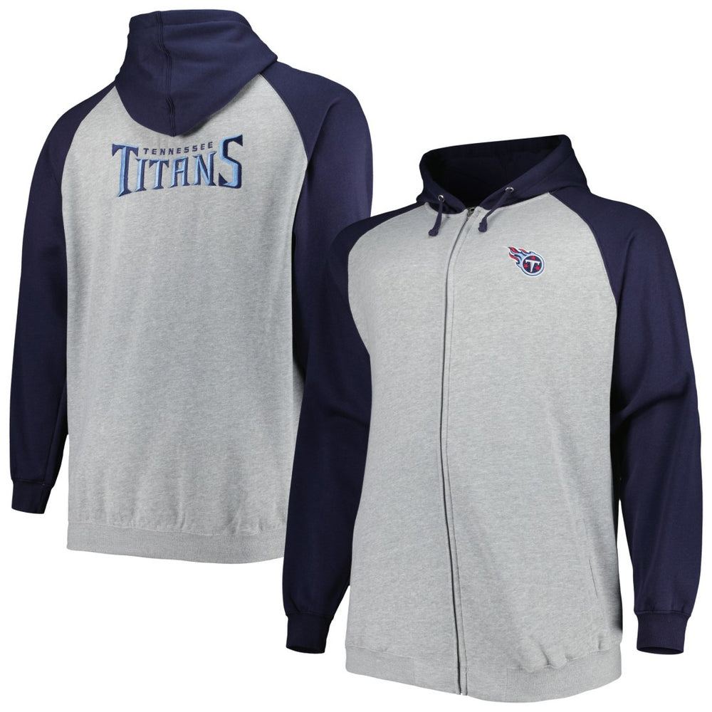 Tennessee Titans Big & Tall Fleece Raglan Full-Zip Hoodie Jacket - Heather Gray Hoodies