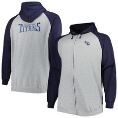 Tennessee Titans Big & Tall Fleece Raglan Full-Zip Hoodie Jacket - Heather Gray Hoodies