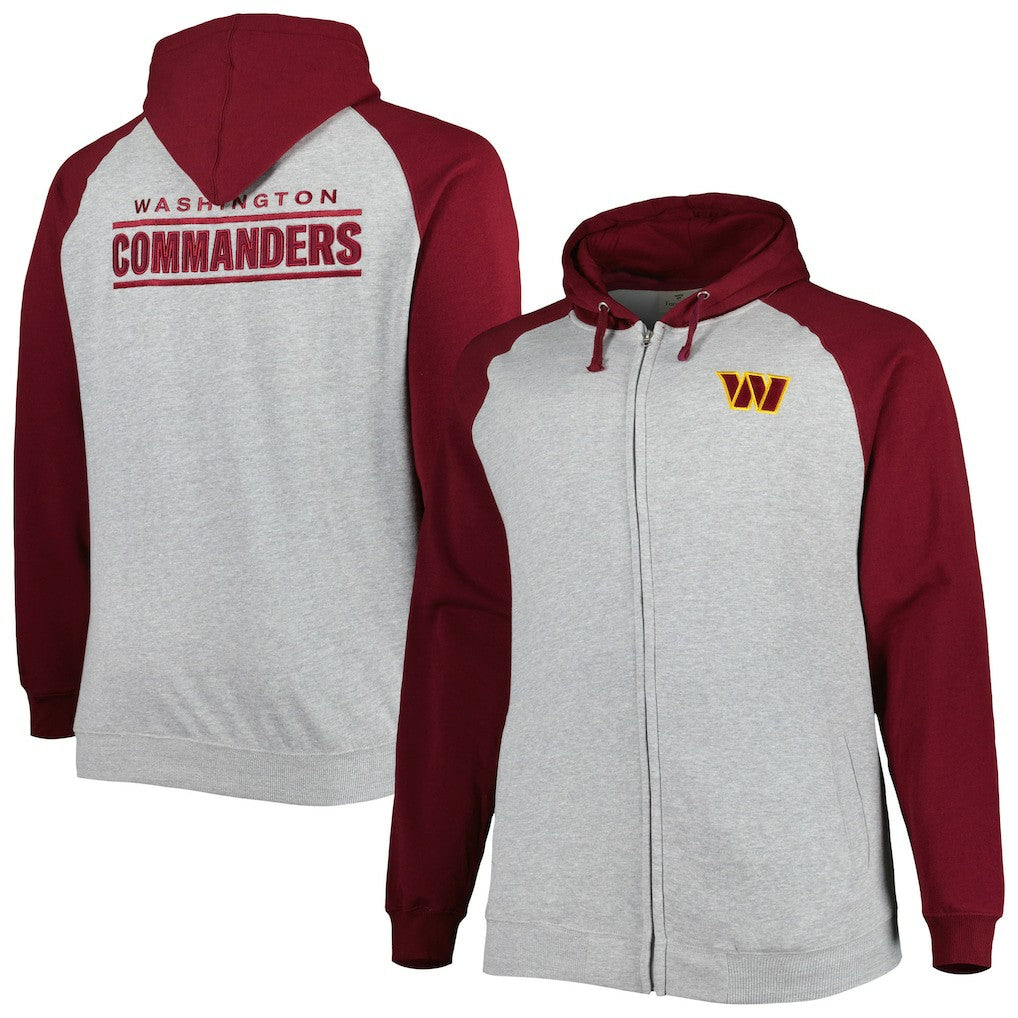 Washington Commanders Big & Tall Fleece Raglan Full-Zip Hoodie Jacket - Heather Gray Hoodies