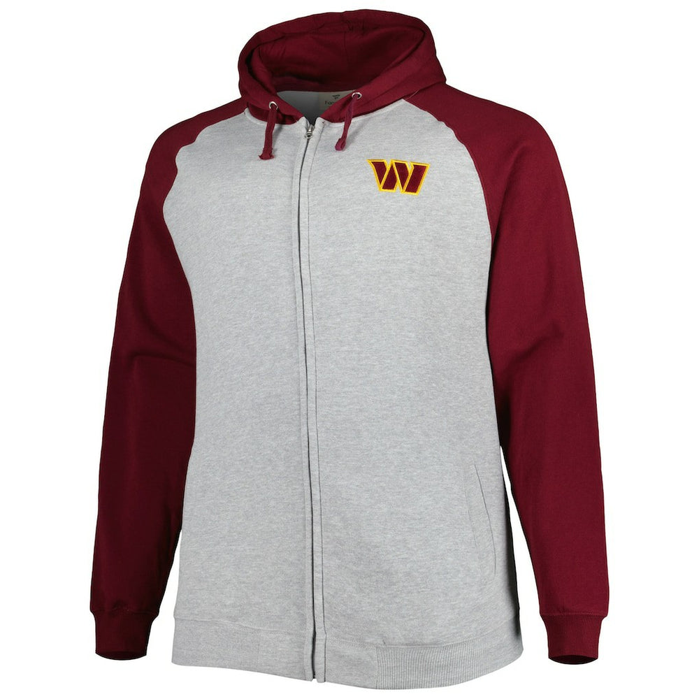 Washington Commanders Big & Tall Fleece Raglan Full-Zip Hoodie Jacket - Heather Gray Hoodies