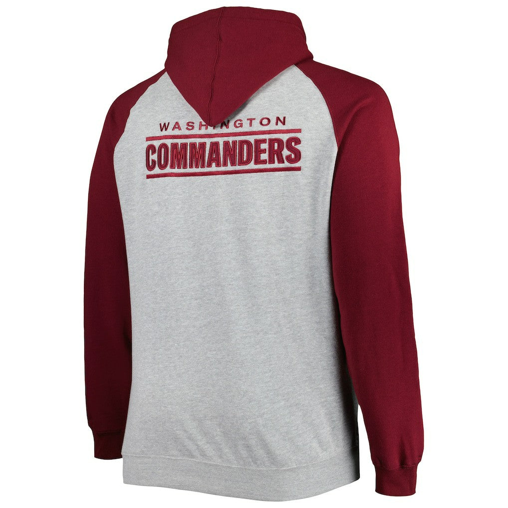Washington Commanders Big & Tall Fleece Raglan Full-Zip Hoodie Jacket - Heather Gray Hoodies