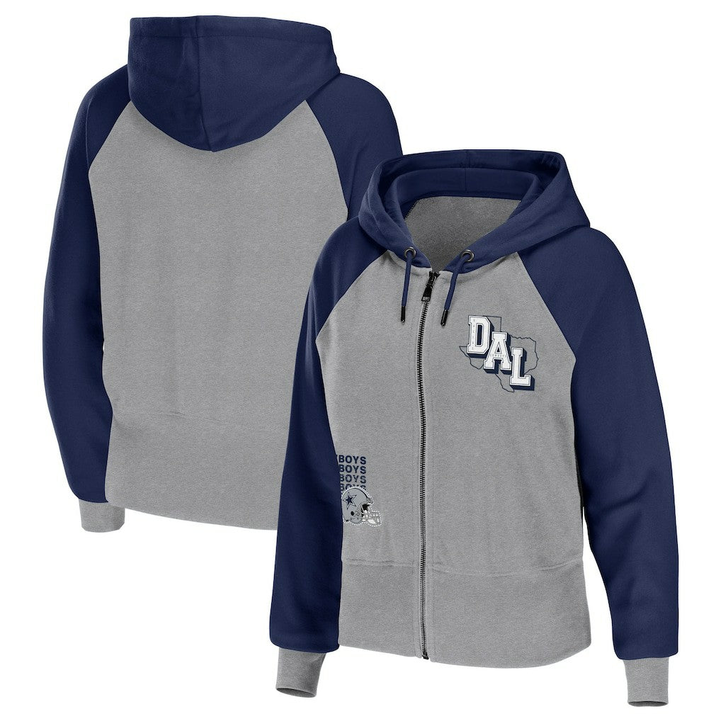 Dallas Cowboys WEAR by Erin Andrews Women's Colorblock Lightweight Full-Zip Hoodie - Silver Hoodies