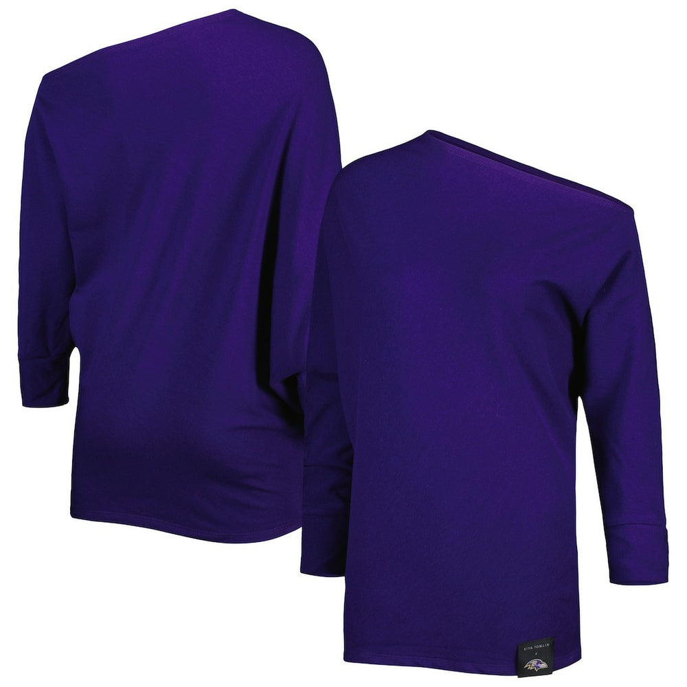 Baltimore Ravens KIYA TOMLIN Women's Twisted Tri-Blend Asymmetrical 3/4-Dolman Sleeve Sweatshirt - Purple Sweatshirts