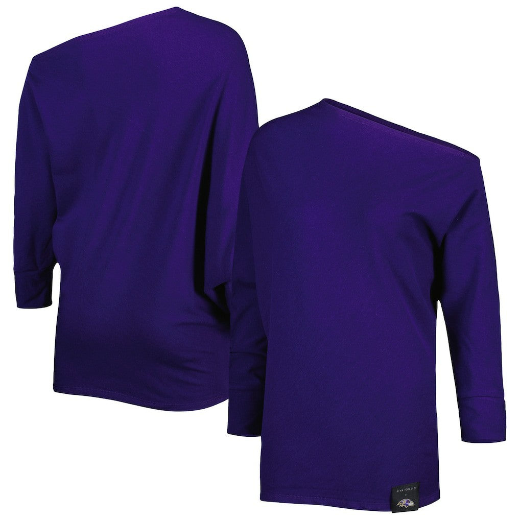 Baltimore Ravens KIYA TOMLIN Women's Twisted Tri-Blend Asymmetrical 3/4-Dolman Sleeve Sweatshirt - Purple Sweatshirts