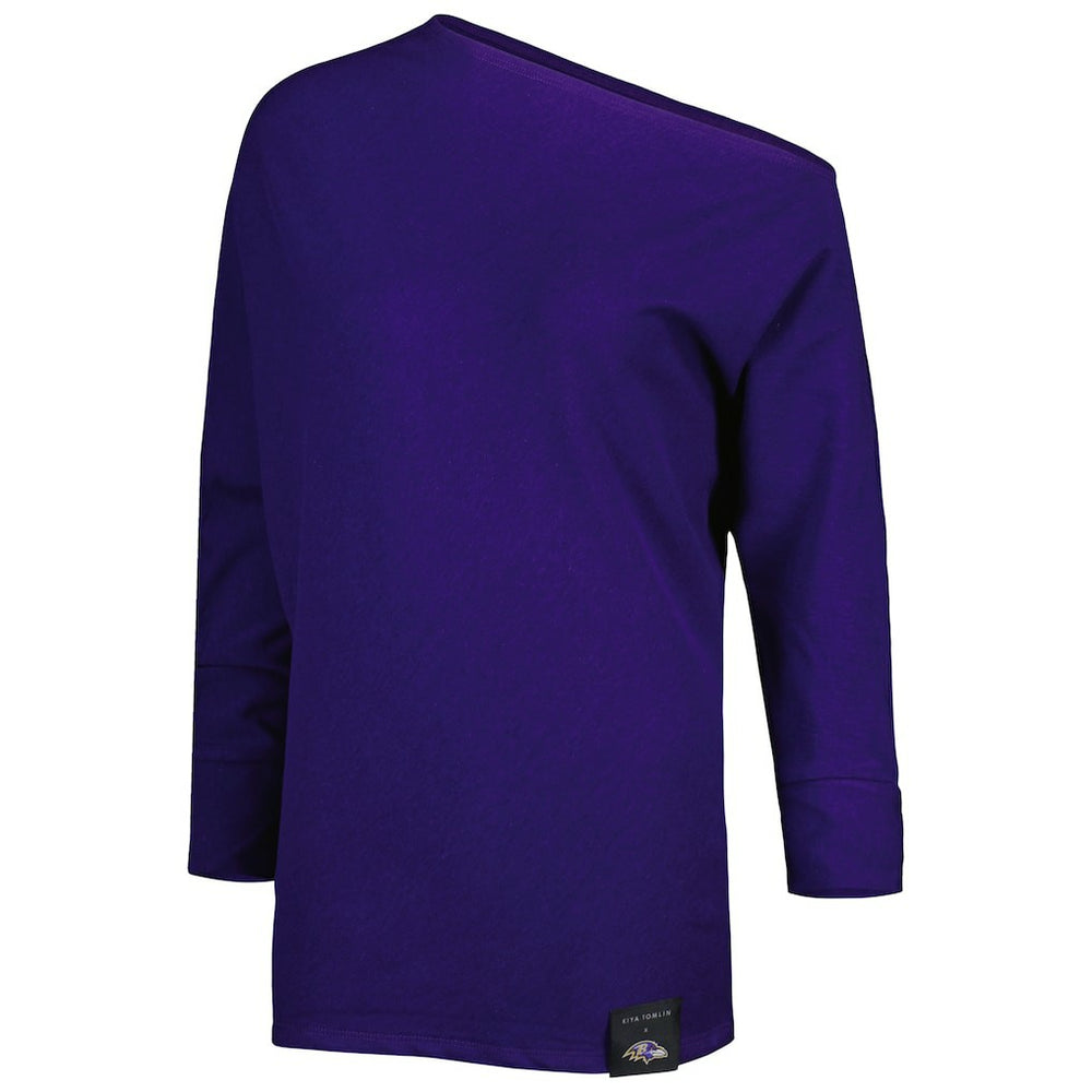 Baltimore Ravens KIYA TOMLIN Women's Twisted Tri-Blend Asymmetrical 3/4-Dolman Sleeve Sweatshirt - Purple Sweatshirts