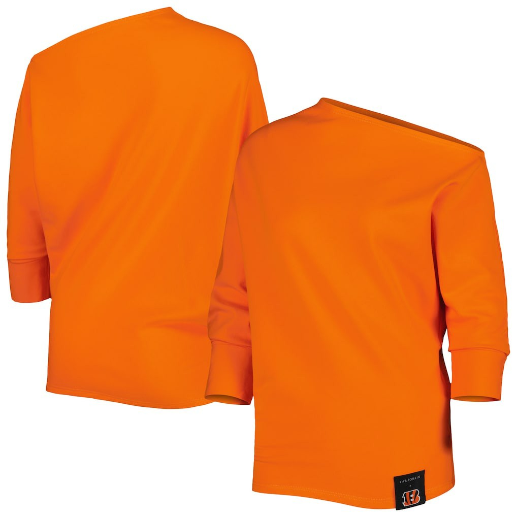 Cincinnati Bengals KIYA TOMLIN Women's Twisted Tri-Blend Asymmetrical 3/4-Dolman Sleeve Sweatshirt - Orange Sweatshirts