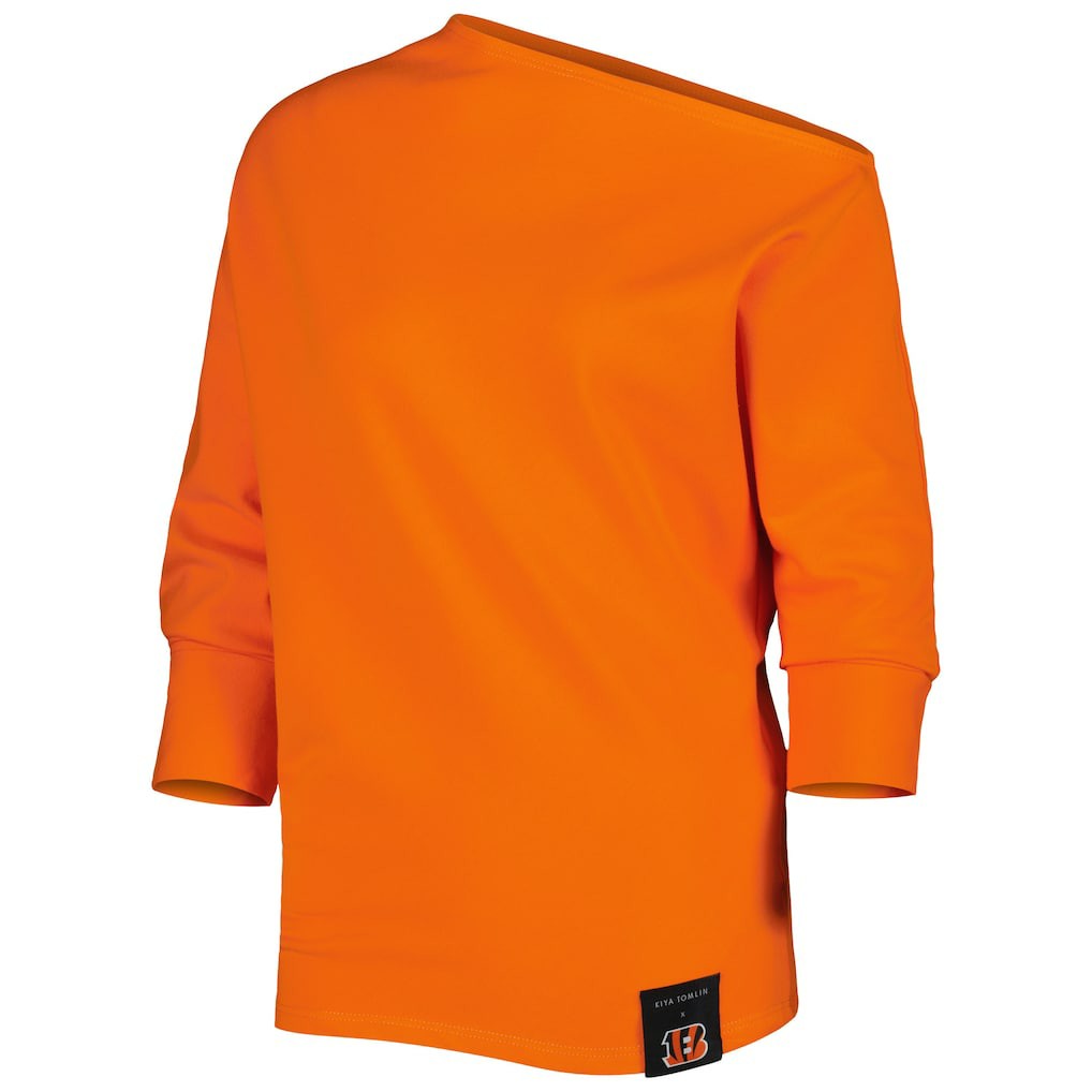 Cincinnati Bengals KIYA TOMLIN Women's Twisted Tri-Blend Asymmetrical 3/4-Dolman Sleeve Sweatshirt - Orange Sweatshirts