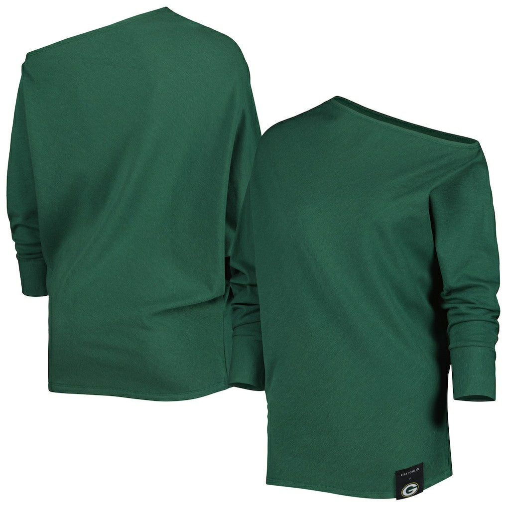 Green Bay Packers KIYA TOMLIN Women's Twisted Tri-Blend Asymmetrical 3/4-Dolman Sleeve Sweatshirt - Green Sweatshirts